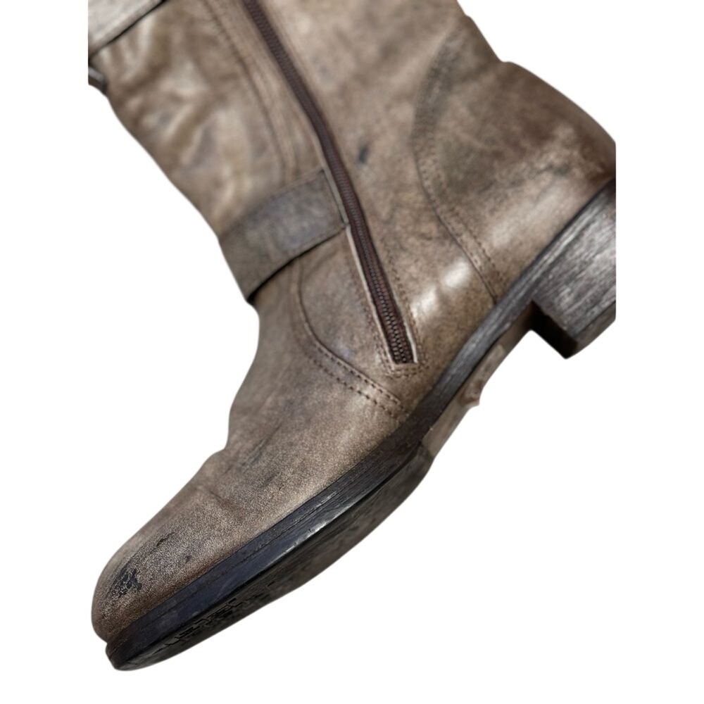 ALBERTO FERMANI Knee-High Boots Buckled Moto Sz. 38.5‎ EU 8 US Taupe Brown ITALY - Picture 11 of 15